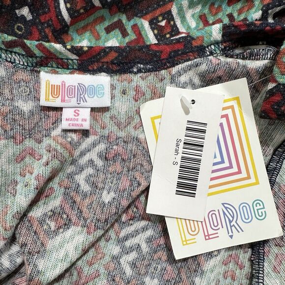 LuLaRoe Sarah Women's Small Duster Cardigan Sweater Pockets Open Front Geometric - Picture 3 of 14
